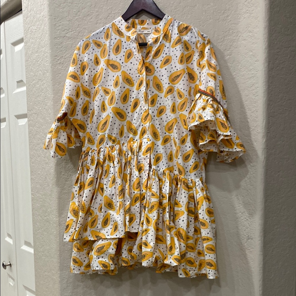 Pitusa Papaya Fruit Print Ruffle Short Petite Dress